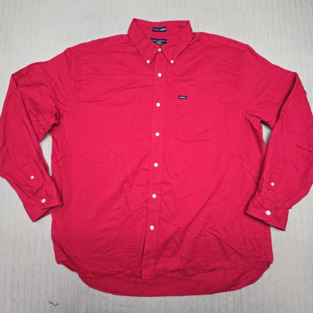 Ivy Crew Shirt Mens 2XL Red Twill Long Sleeve Button Down Wrinkle Resistant